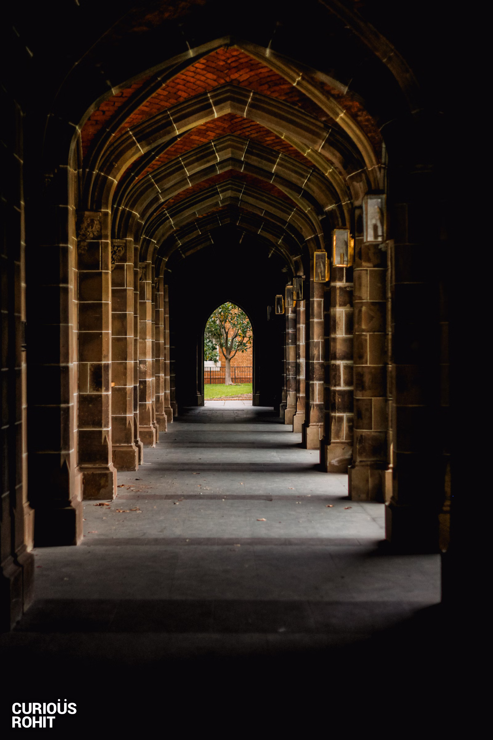 An archway with a tree in the background